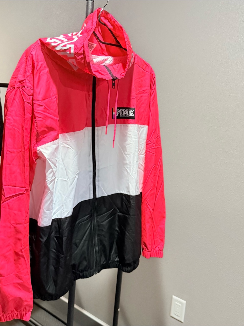 Victoria's Secret PINK Colorblock Windbreaker Jacket - Hot Pink/White/Black